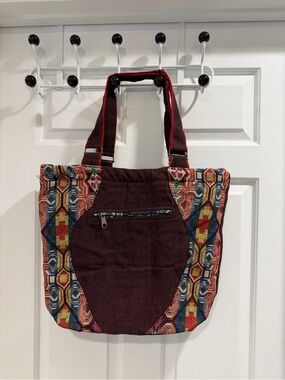 NWT The Royal Collection BOHO  Patterned Tote Bag Maroon Handmade